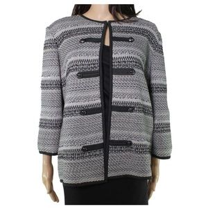 Ming Wang stripe tweed knit jacket cardigan L